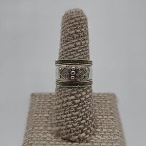 Size 7.5 Sterling Silver Two Tone Handmade Unique Wide Band Ring A2669